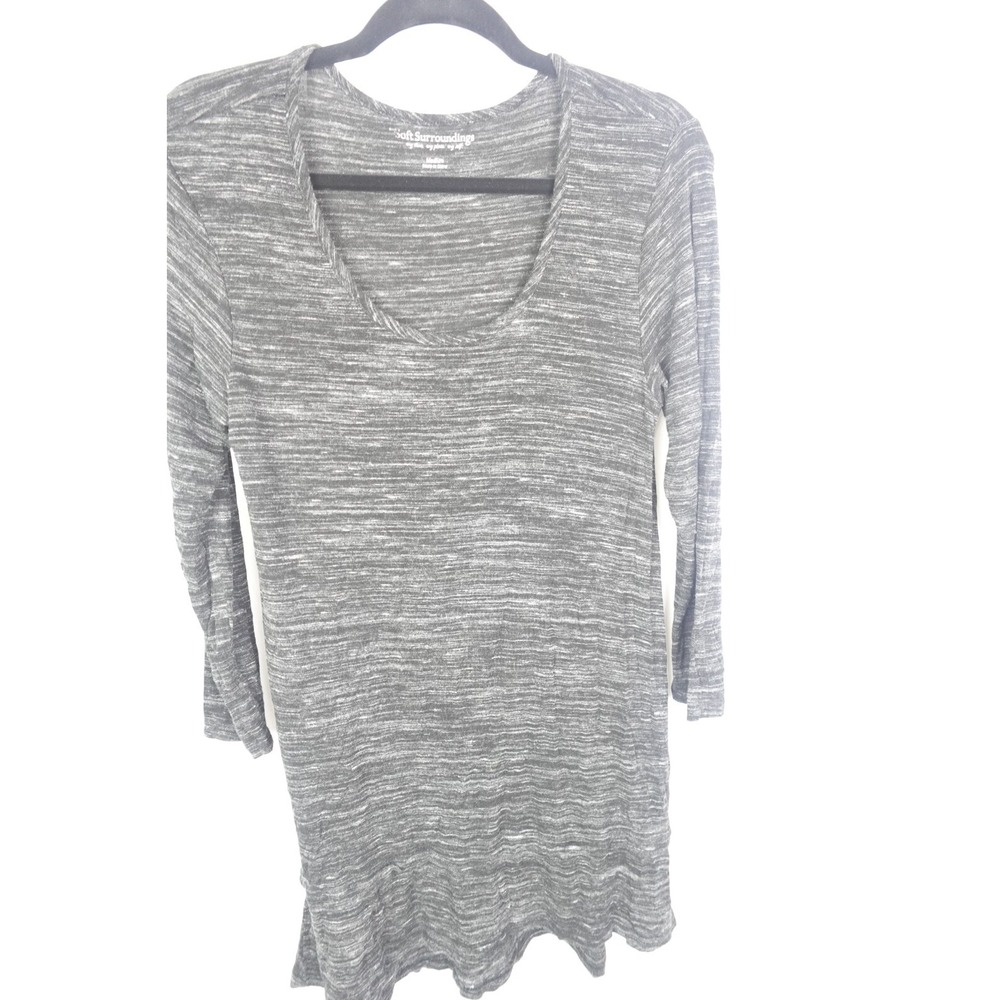 Soft Surroundings Gray Tunic Top Medium 3/4 Sleeve Slub Knit Stretch Casual